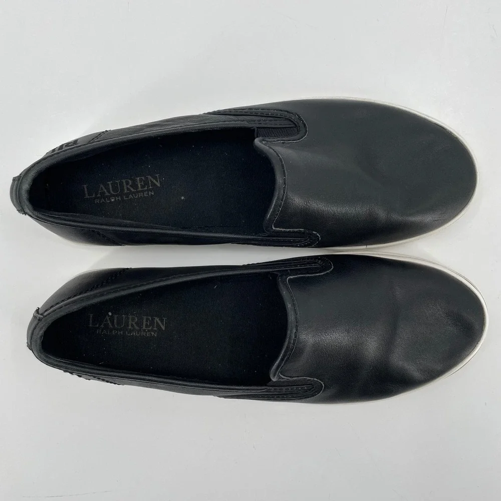 Lauren Ralph Lauren Women's‎ Janis-LG Black Leather Slip On Sneakers Shoes 7.5B